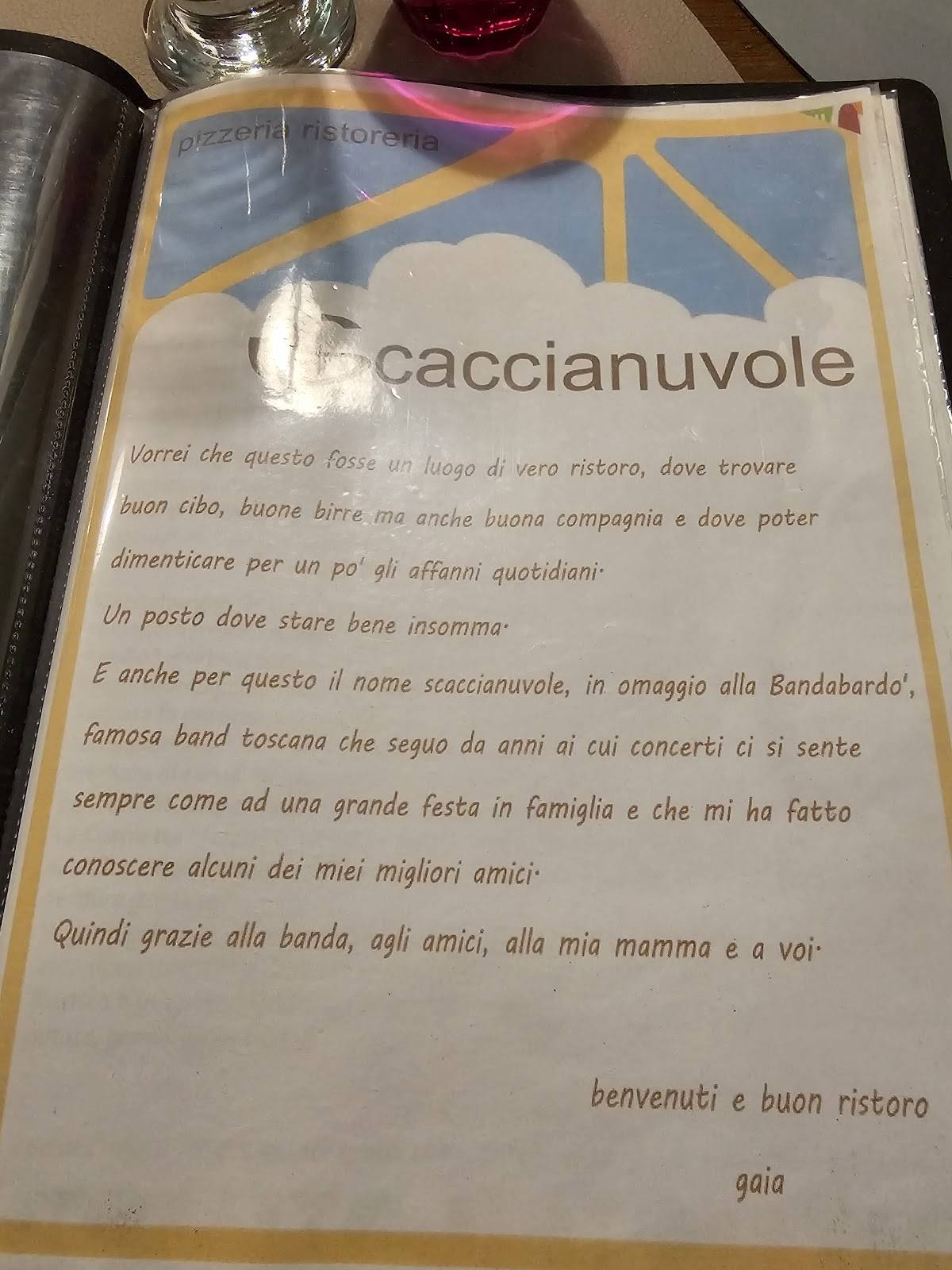 Menu di Scaccianuvole Pizzeria Ristoreria 