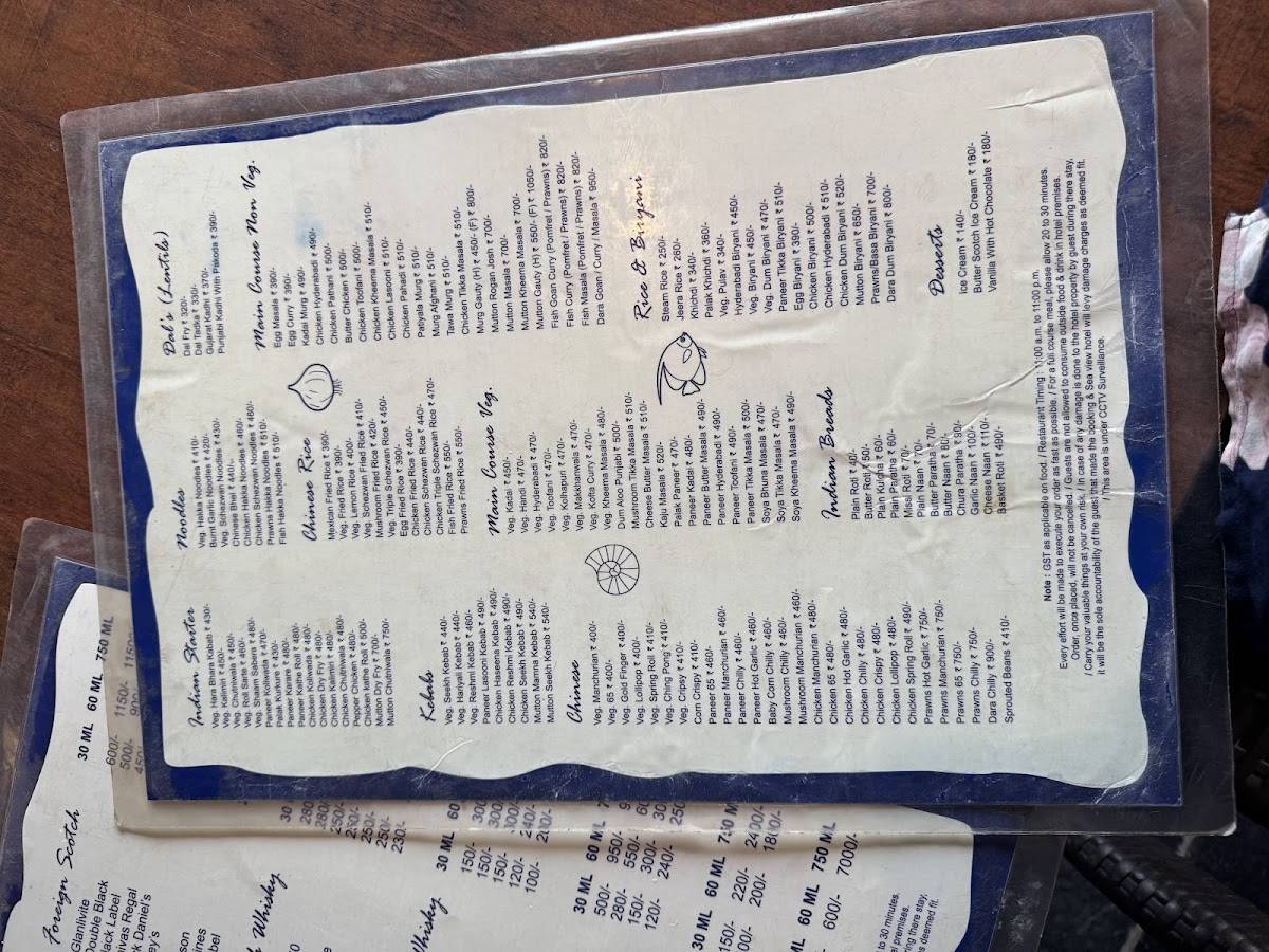 Sea View Beach Restro menu