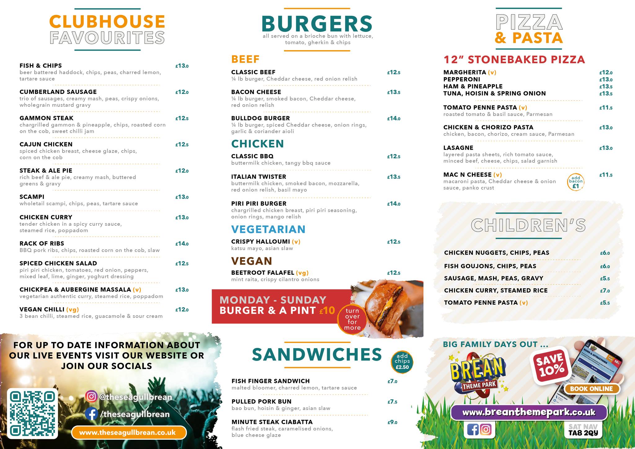 Menu at Seagull Inn pub & bar, Brean