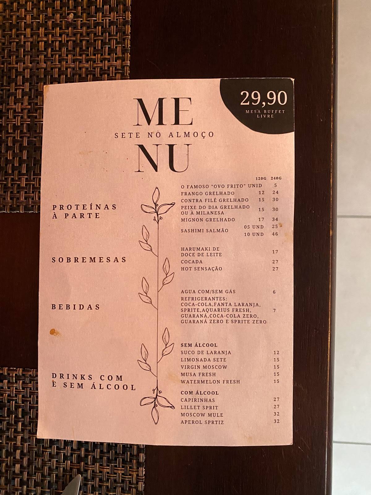 Sete Fusion Cuisine cardápio