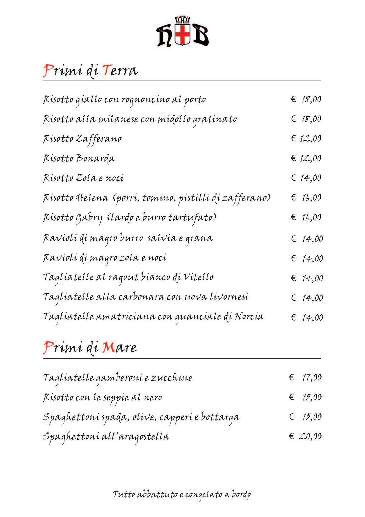 Menu di Hosteria de la Busecca