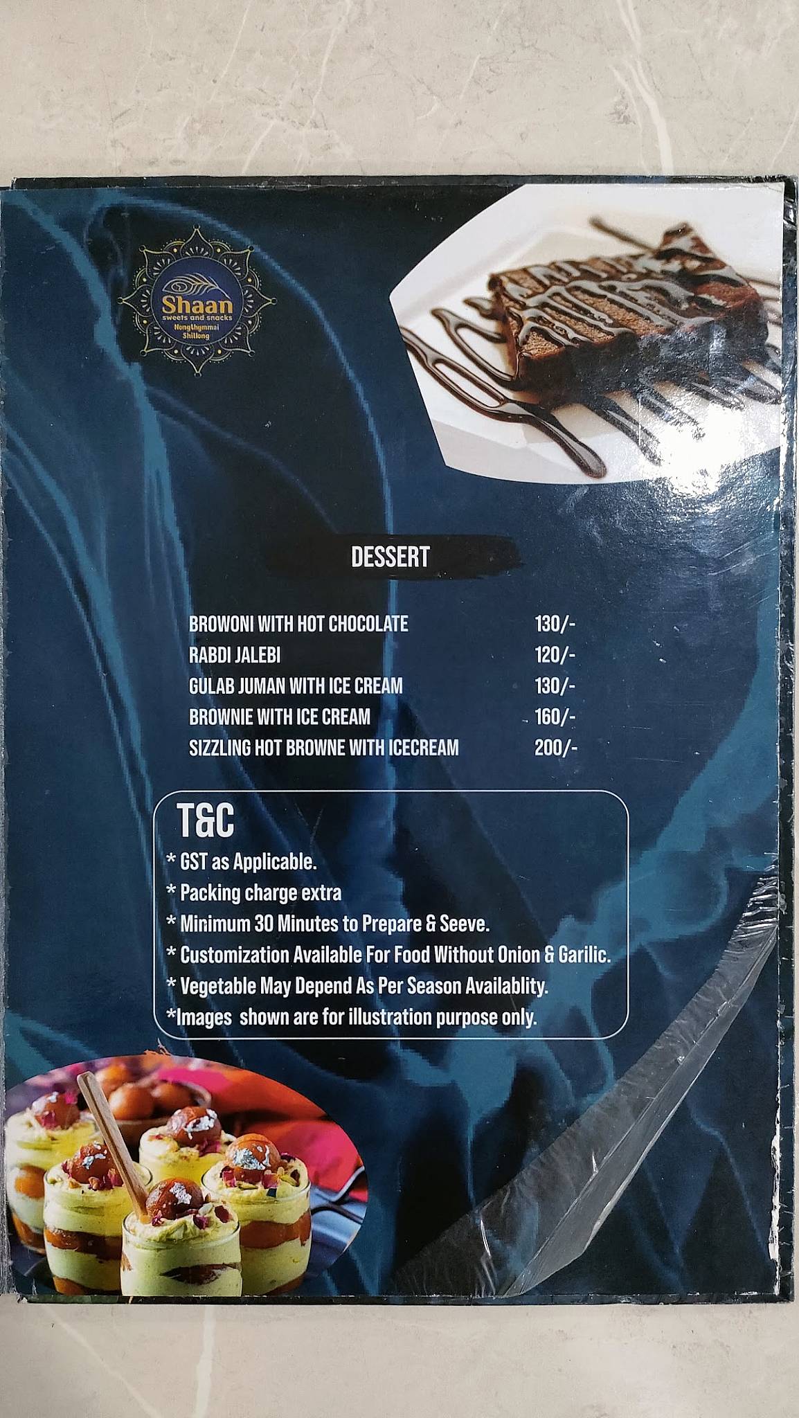 Shaan - Sweets & Snacks menu