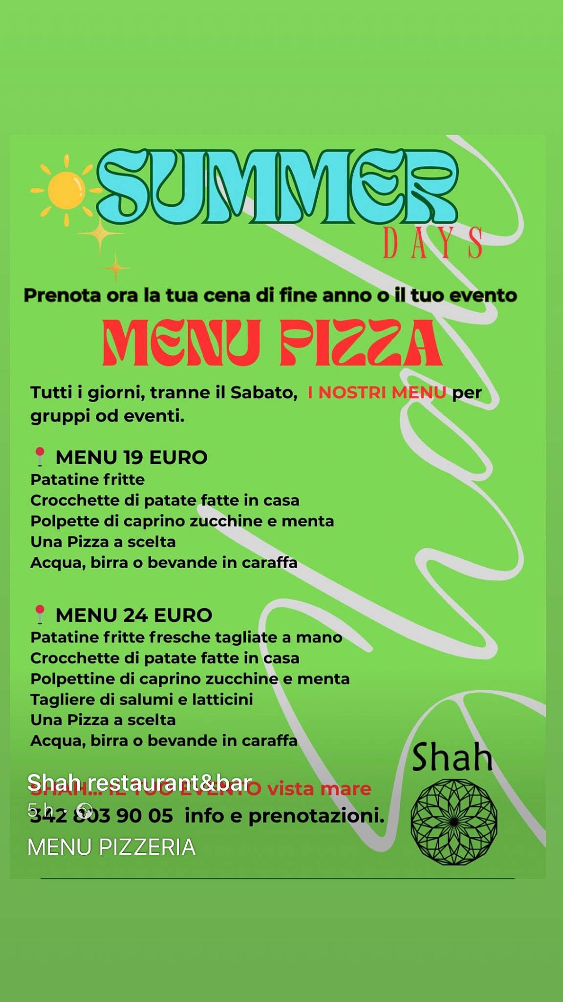 Menu di Shah Ristorante Lounge Bar 