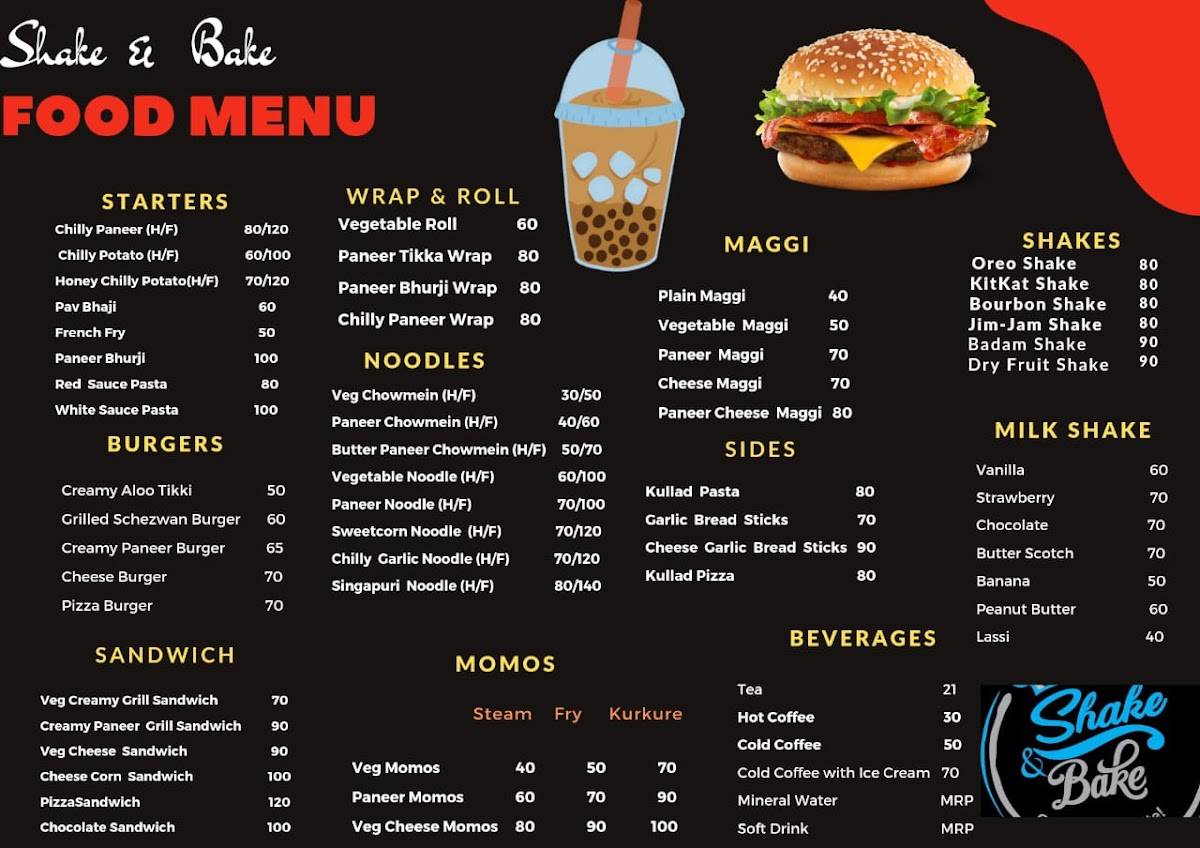 Shake & Bake menu