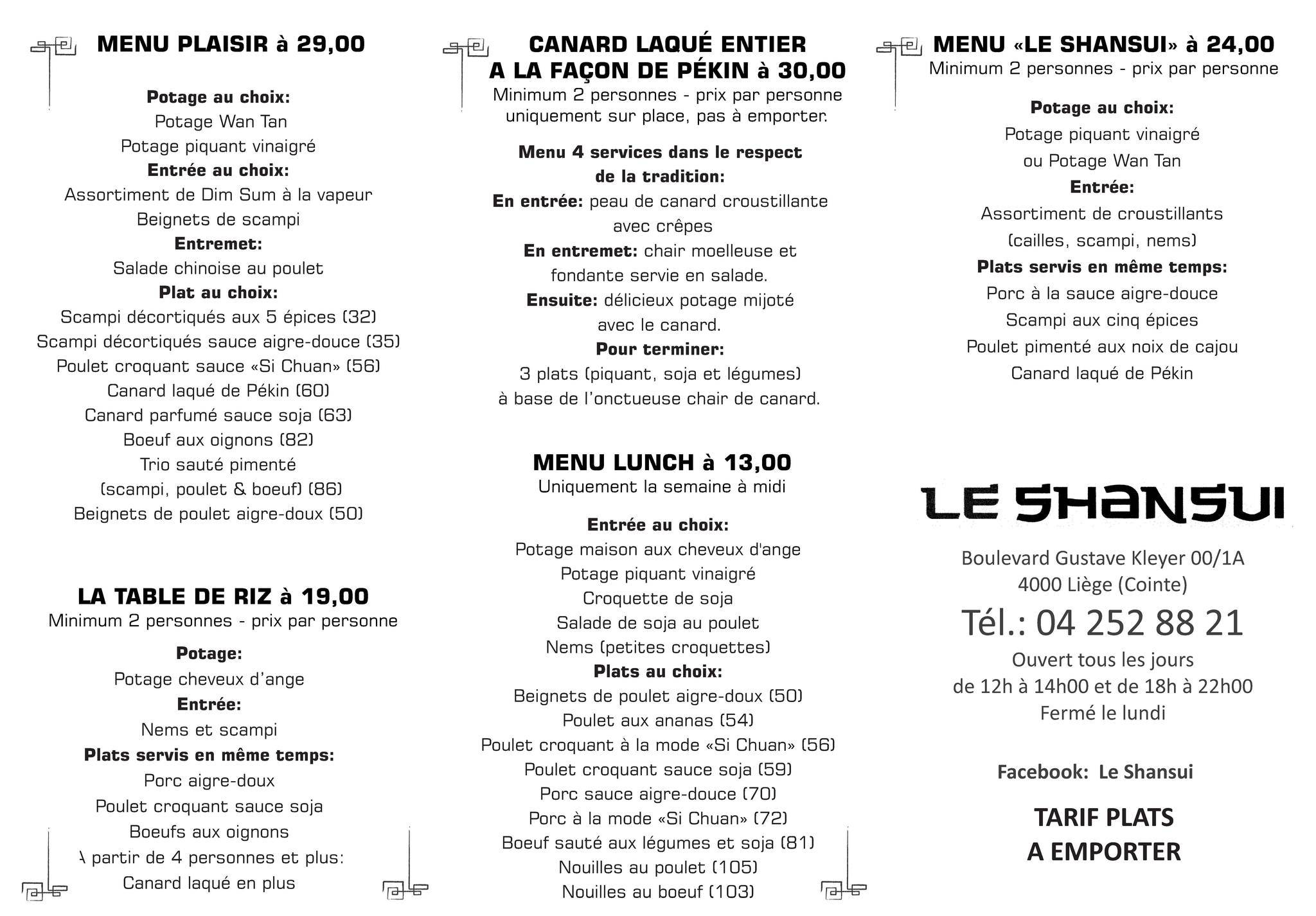 Menu de Shansui