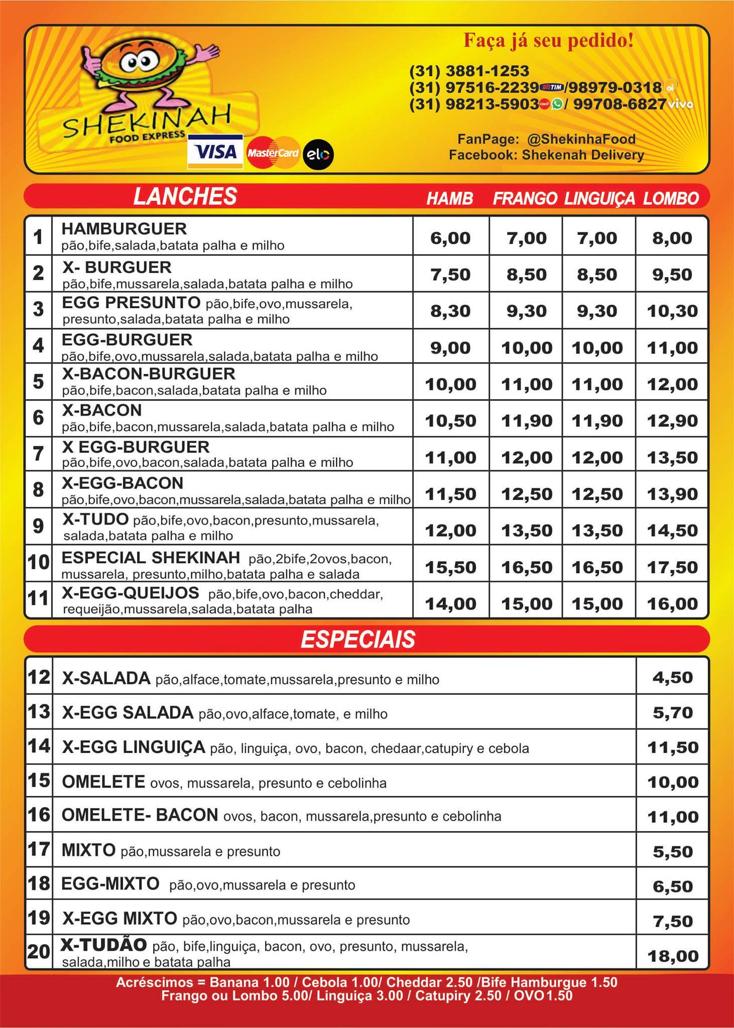 Shekinah Food Express cardápio