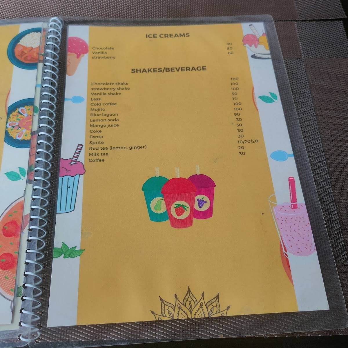 THE EARTHEN RESTAURANT menu
