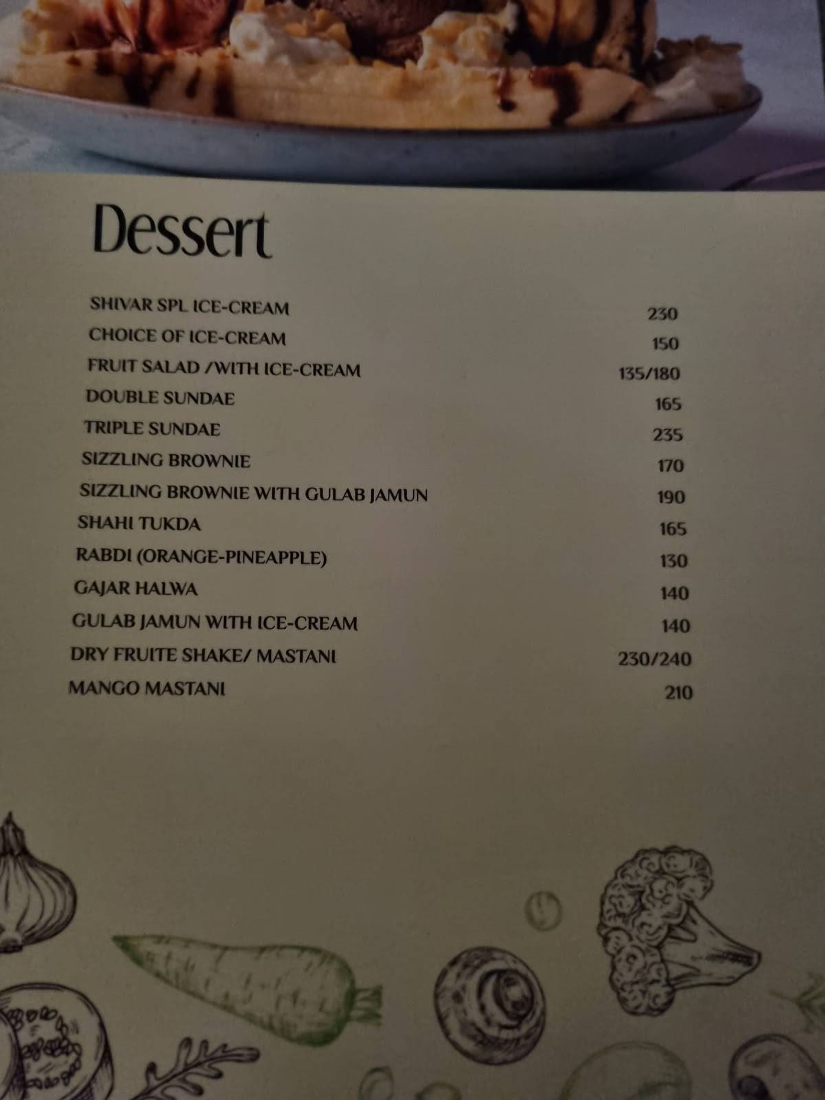 Shivar Garden Restaurant menu
