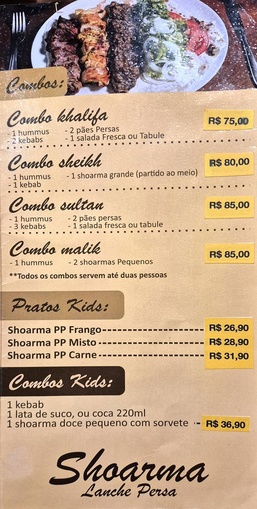 Shoarma Canoas cardápio