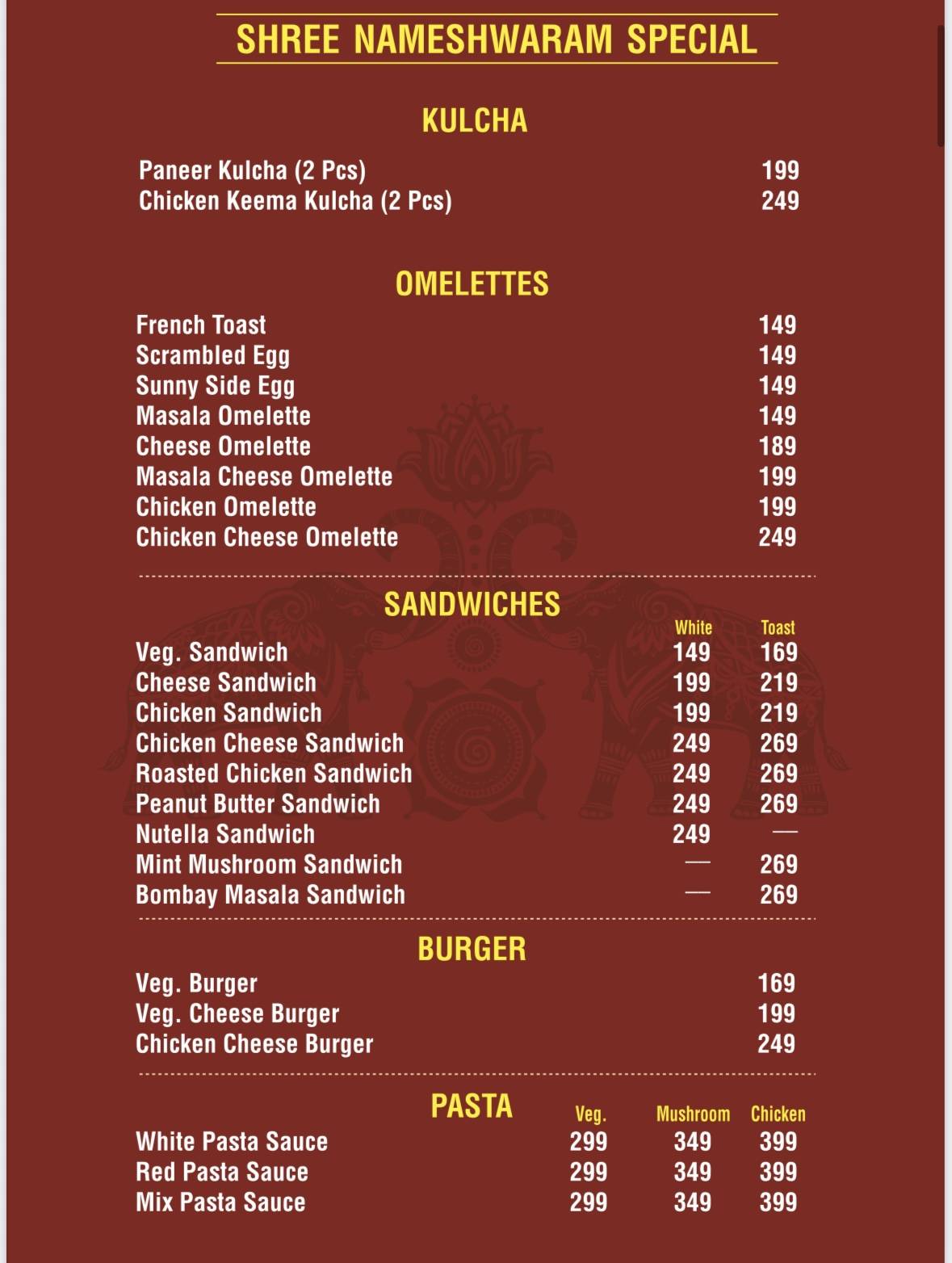 Shree Nameshwaram Restaurant Best South Indian Restaurant In Delhi menu