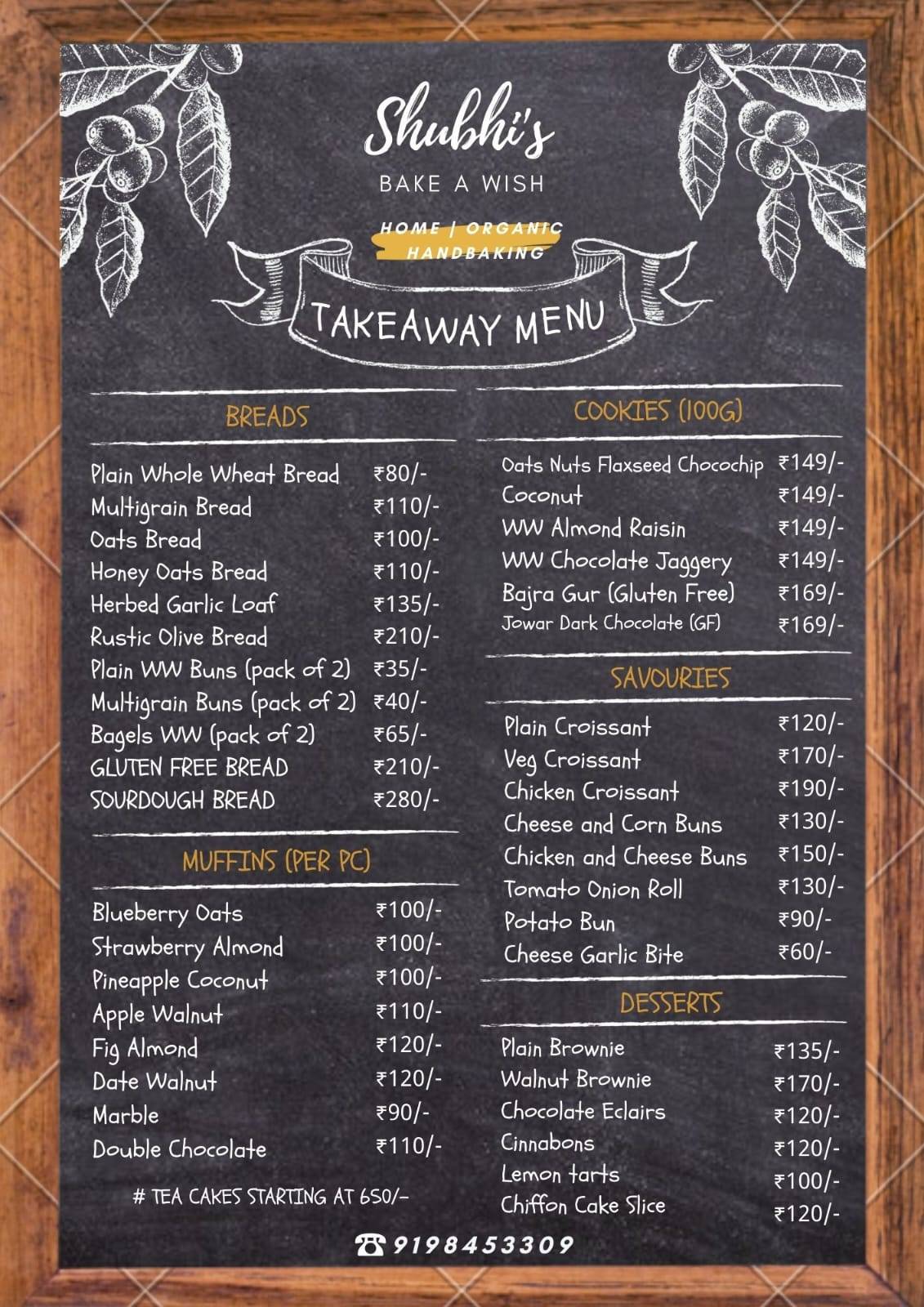 Shubhi’s Bake a Wish menu