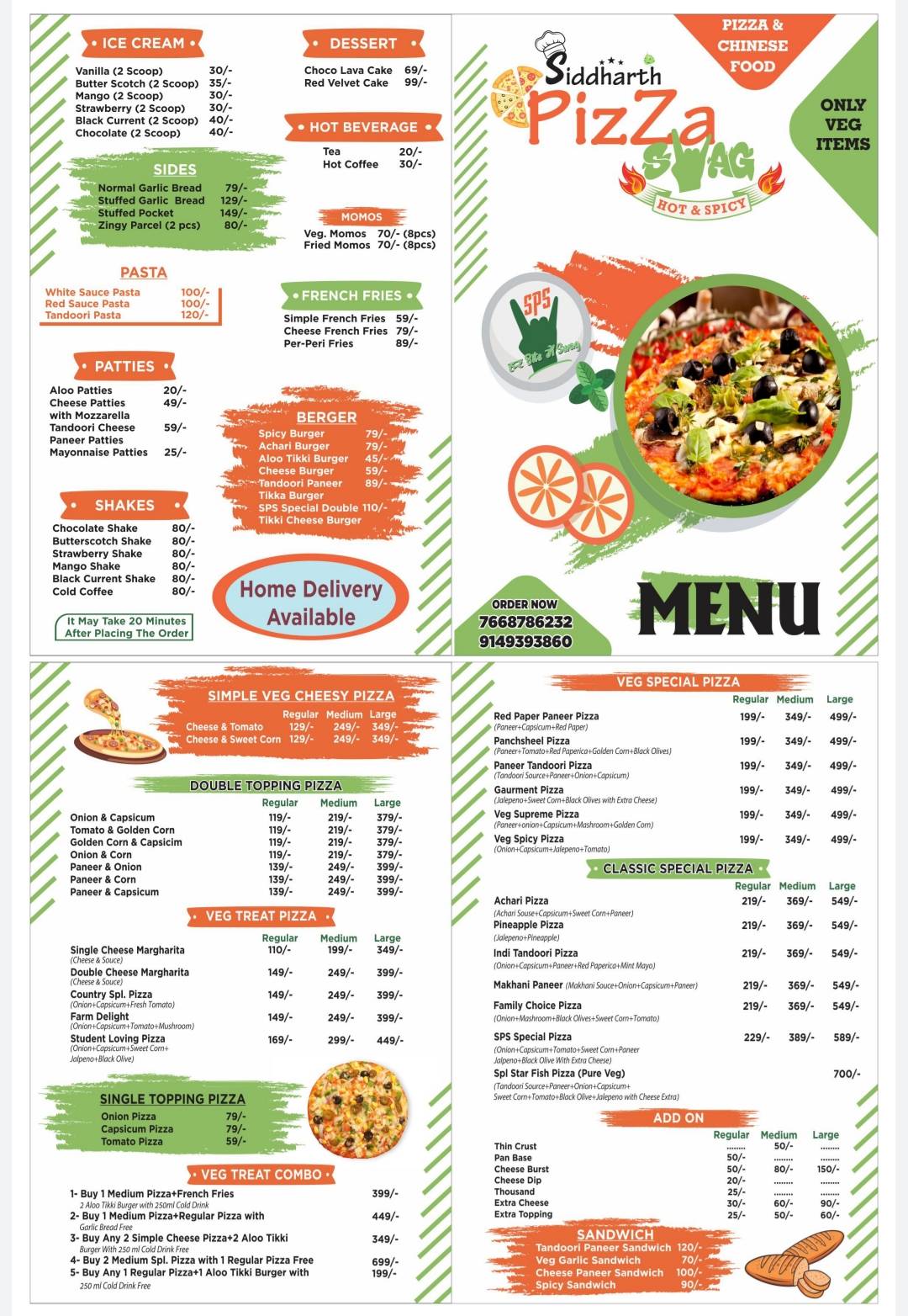 Siddharth Pizaa swag menu