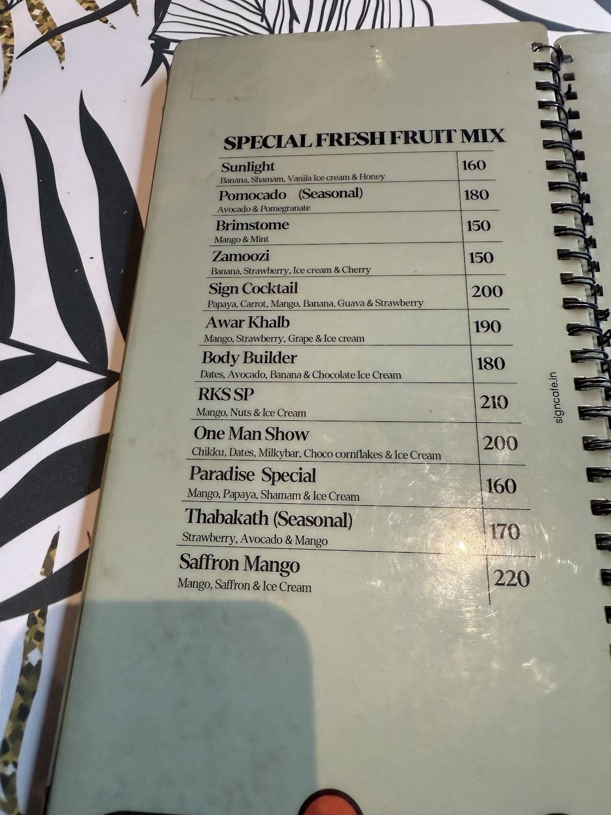 Sign Restaurant menu