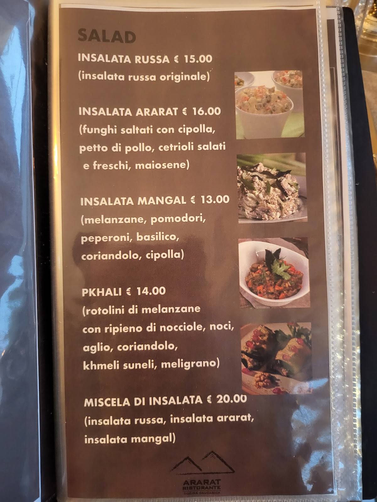 Menu di Ararat ristorante