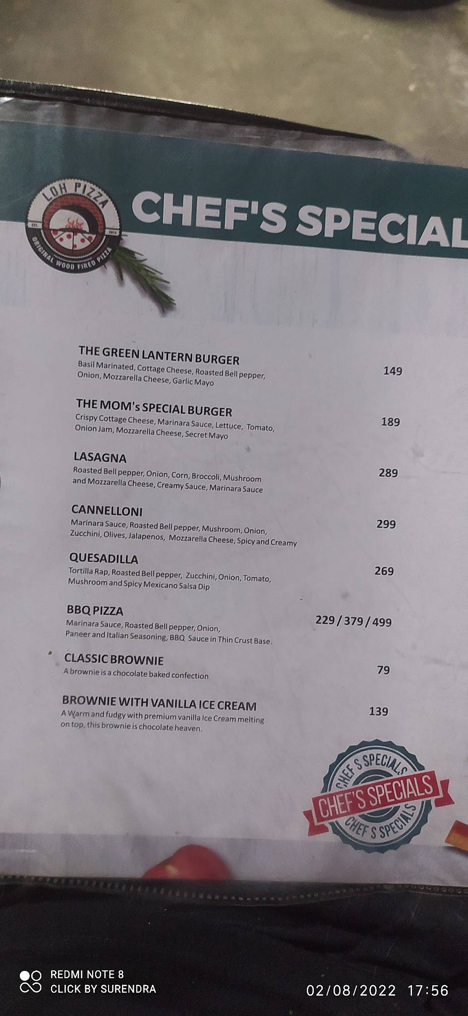 LOH PIZZA SIRSA menu