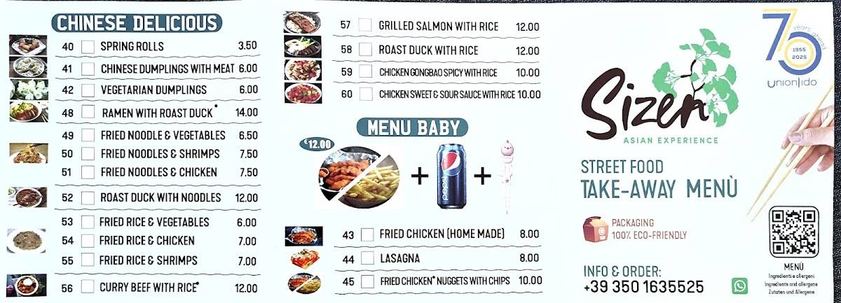 Menu di Sizen take away c/o Union Lido 