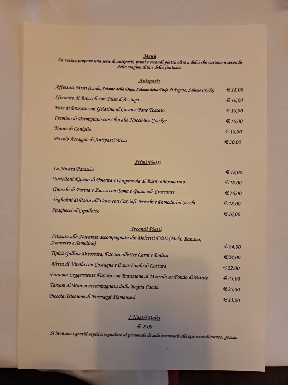Menu di Ristorante Impero di Naggi 