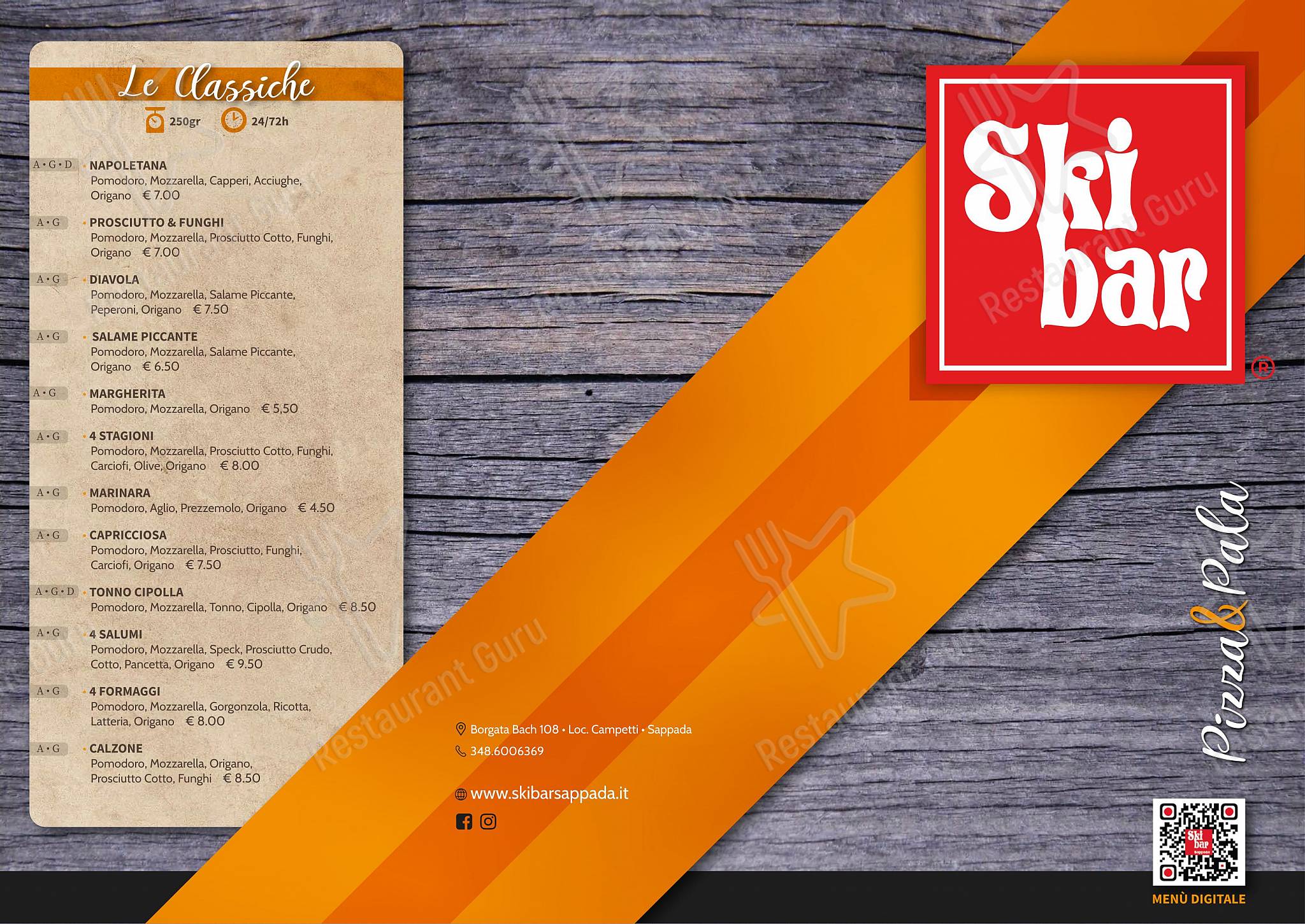 Menu di SKIBAR SAPPADA RISTORANTE PIZZERIA HAMBURGERIA GOURMET asporto - Takeaway Menu