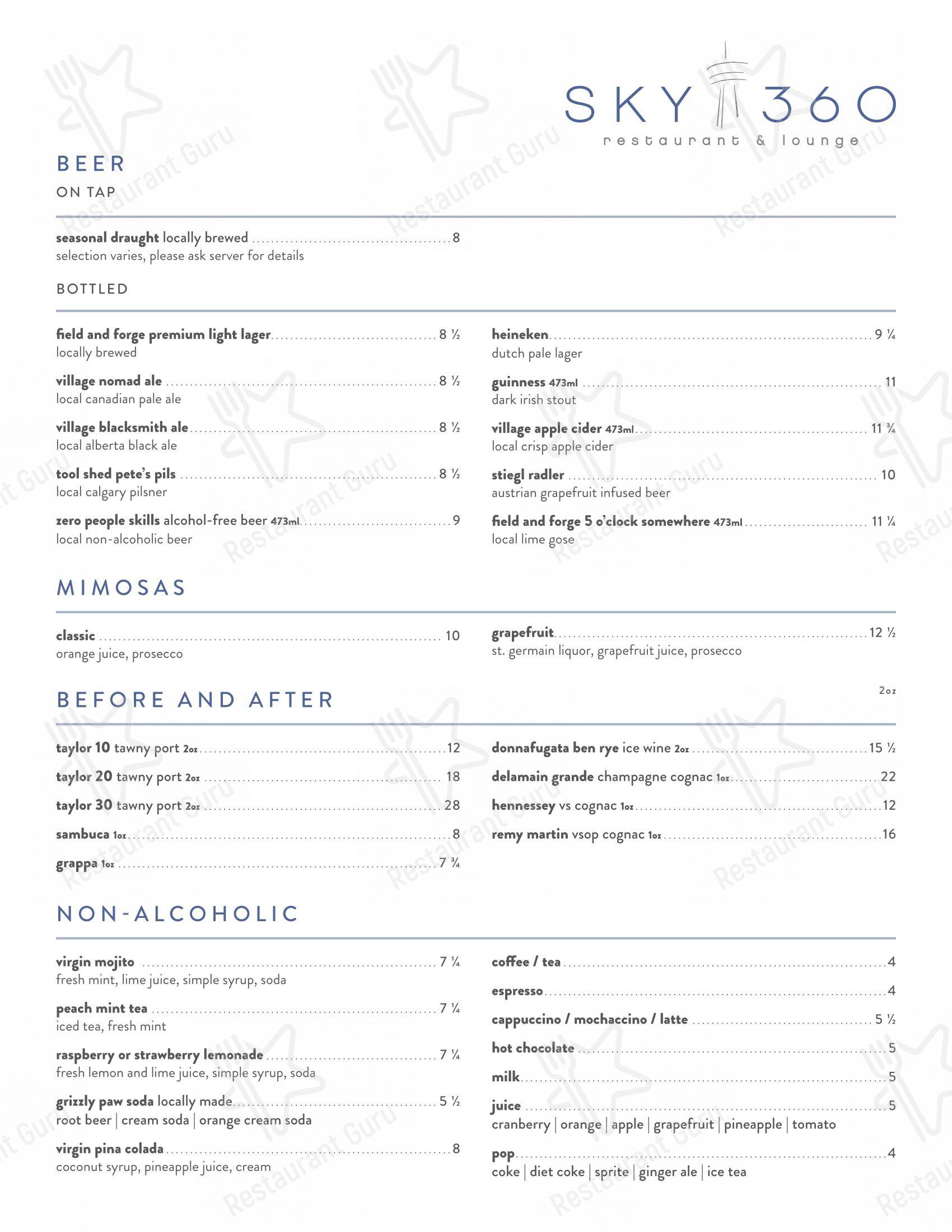 Dinner Menu pour Sky 360 dans Calgary