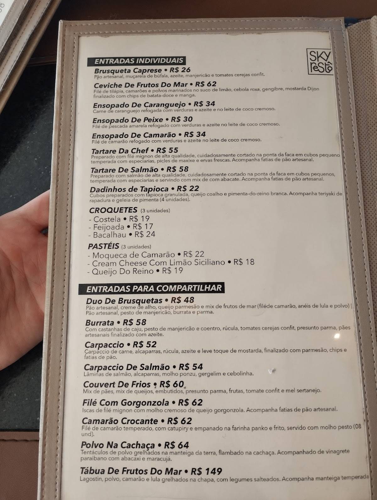 Sky Restô cardápio