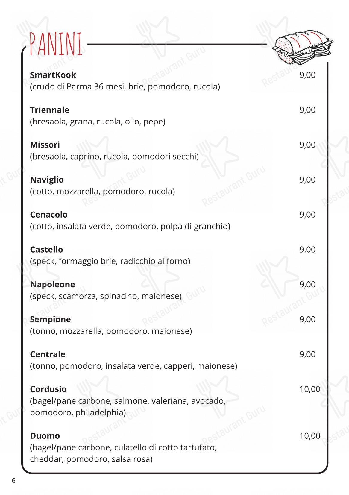 Menu per Smart Kook Bar in Milano