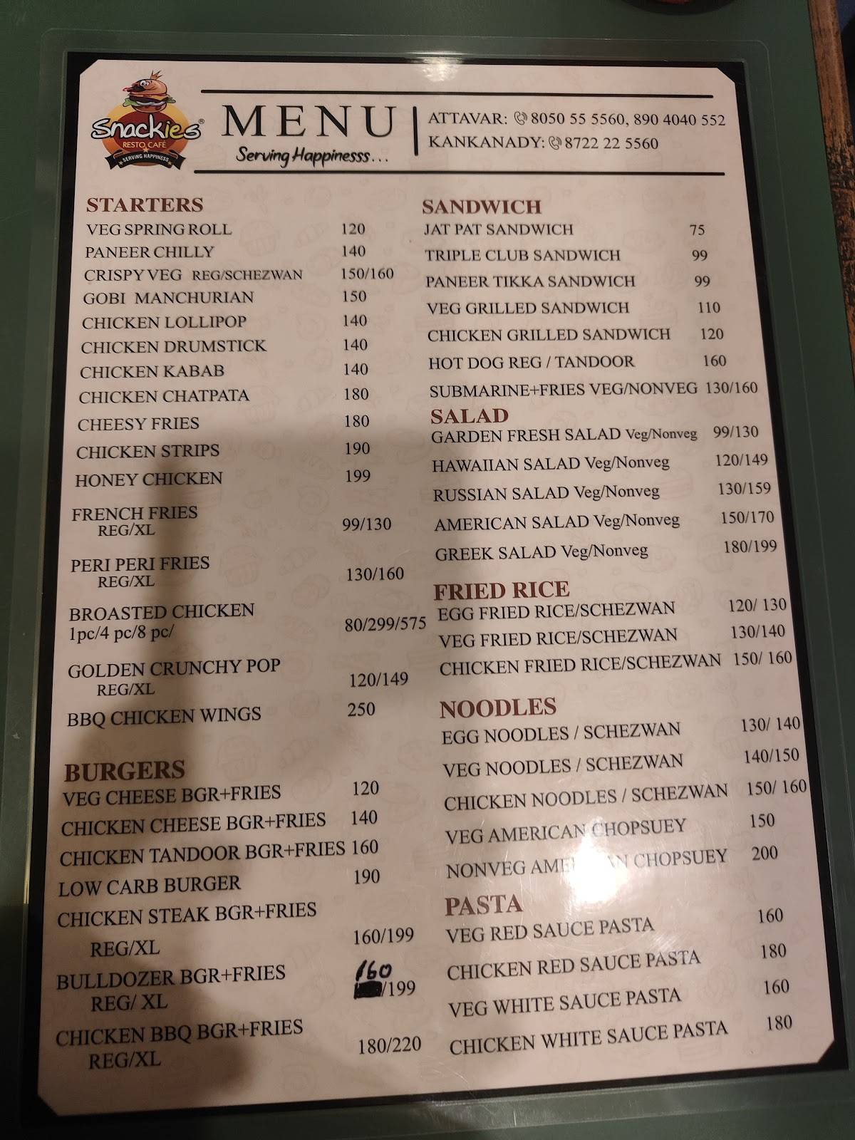 Snackies Cafe Falnir menu