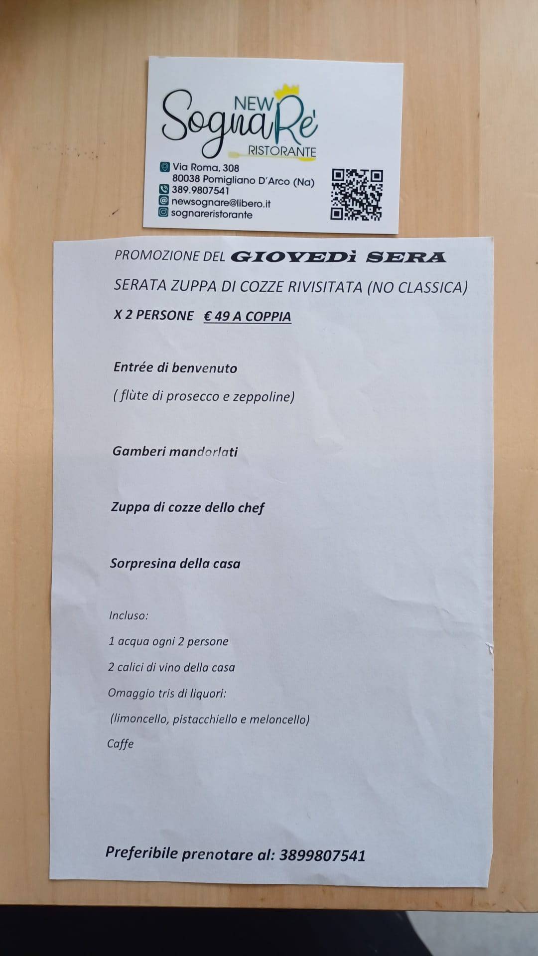 Menu di Ristorante Sognare 