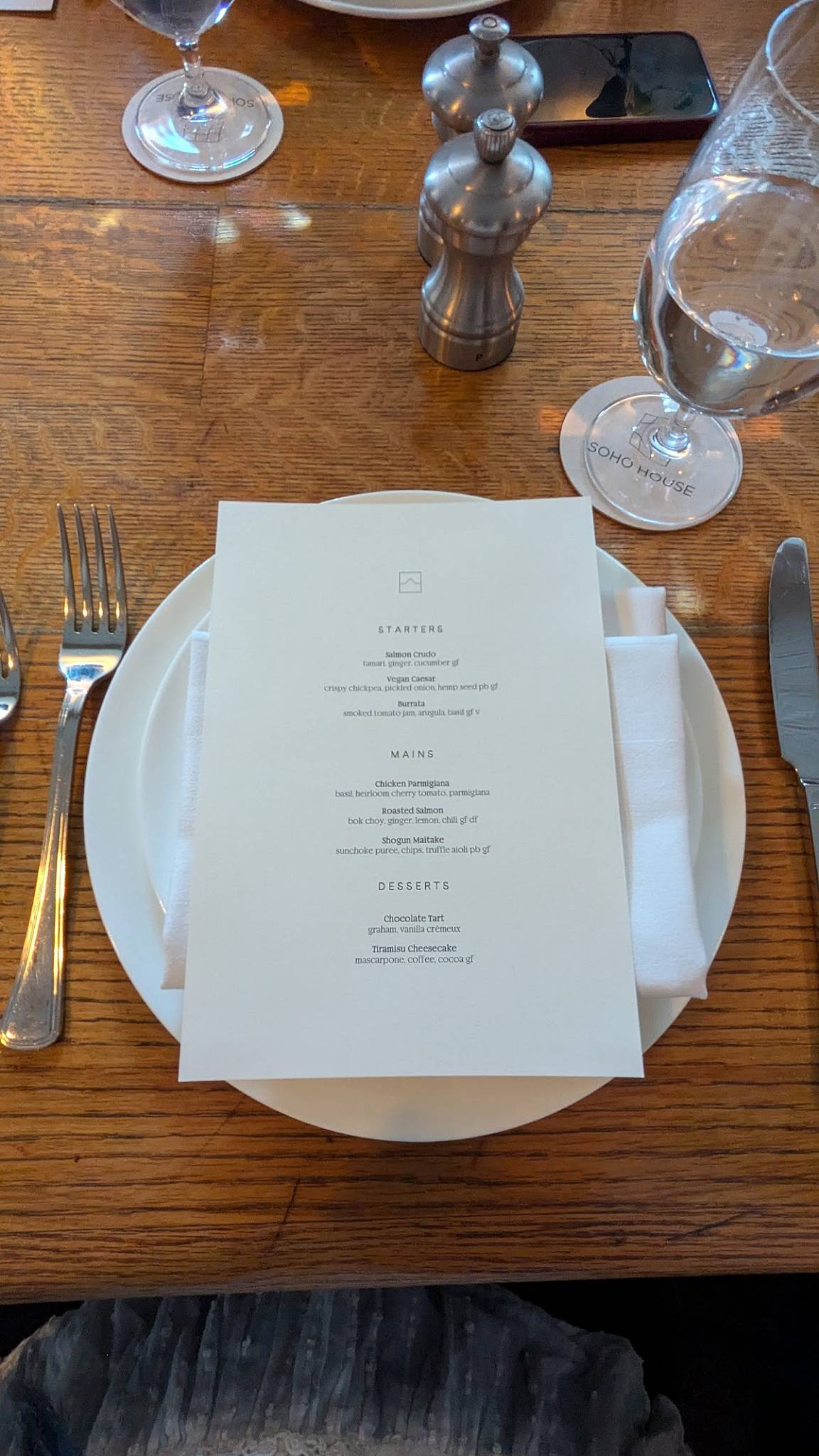 Menu de Soho House Toronto