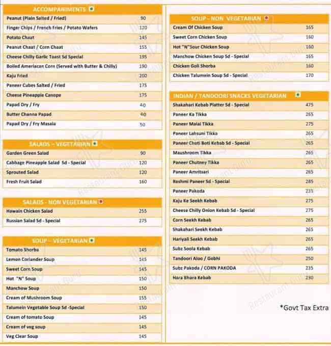 SD 21 - Hotel Somdeep Palace menu