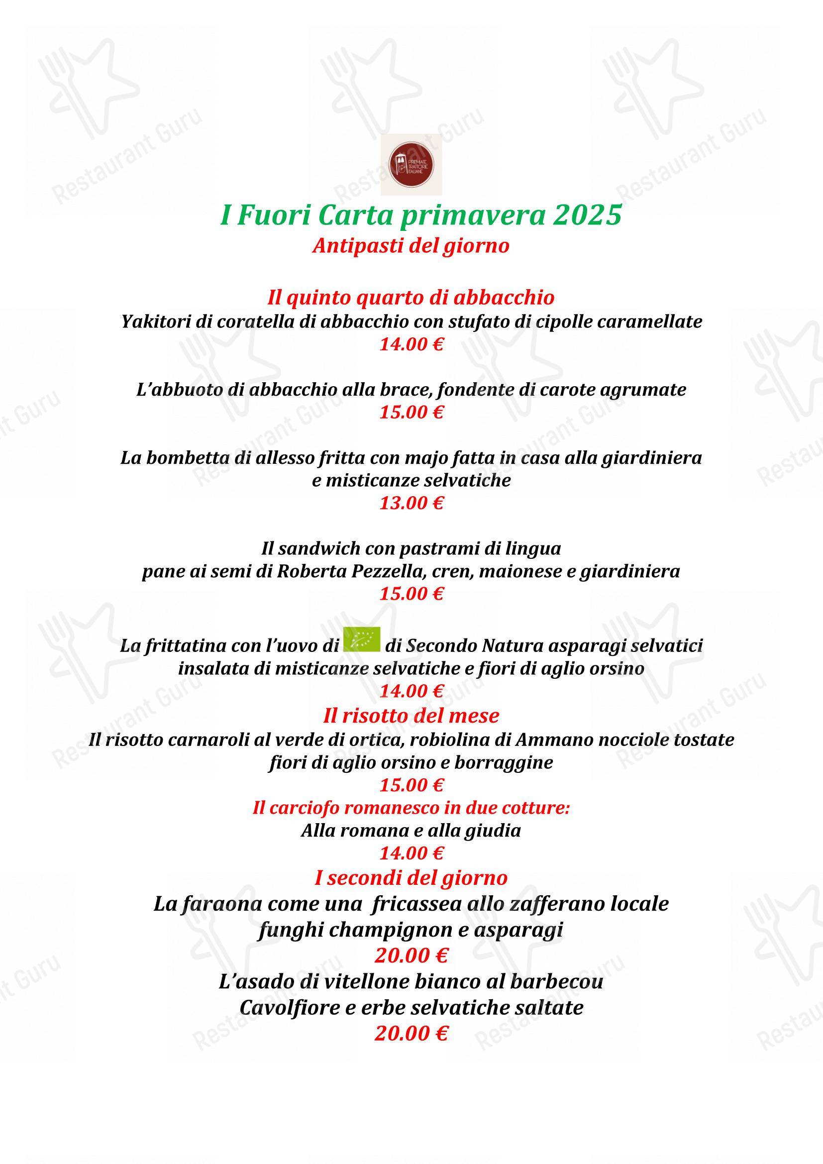 Ristorante Sora Maria e Arcangelo in Olevano Romano - Основное меню