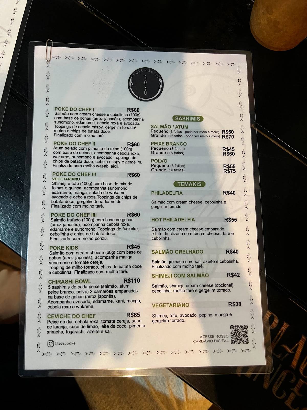 Sosu Poke e Sushi cardápio