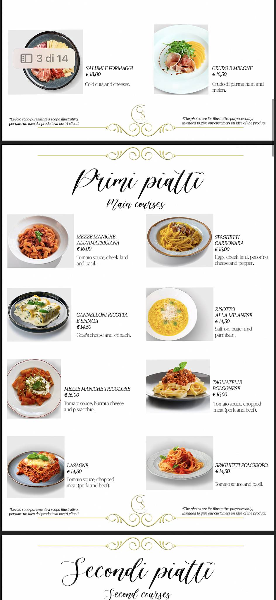 Menu di Caffè Spadari 