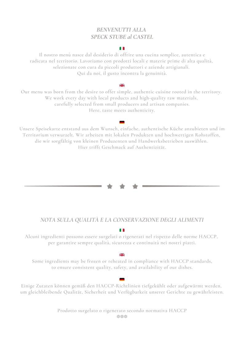 Menu di Speck Stube al Castèl Limone Ristorante Tipico 