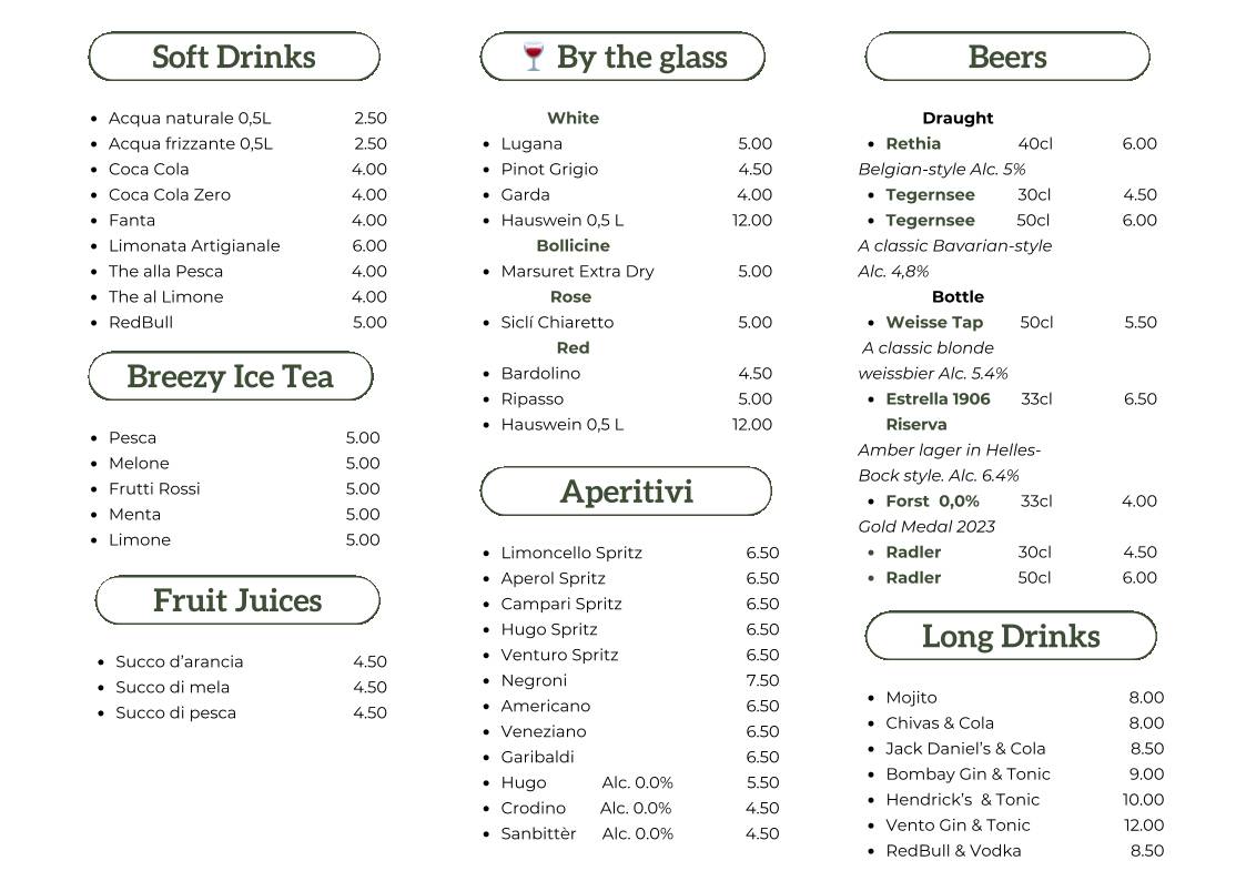 Menu di Speck Stube al Castèl Limone Ristorante Tipico 