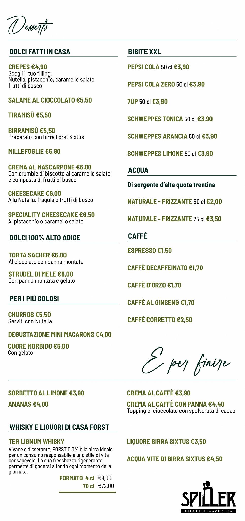 Menu di Spiller Padova 