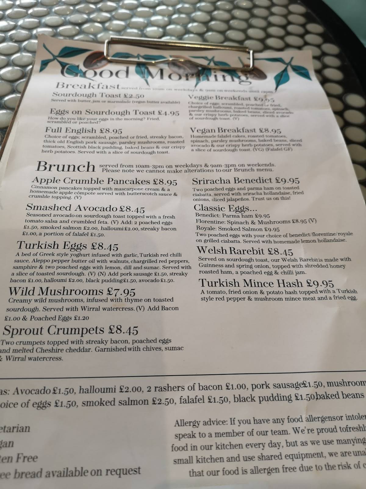 Menu at Sprout Kitchen Garden cafe, Ellesmere Port