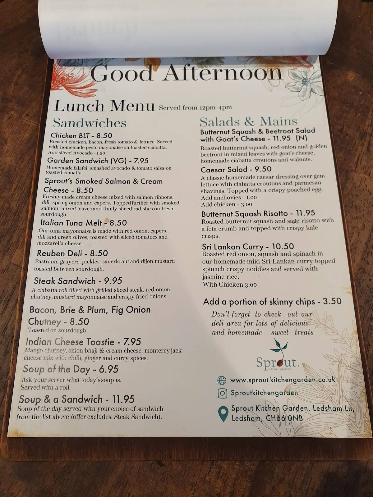 Menu at Sprout Kitchen Garden restaurant, Ellesmere Port