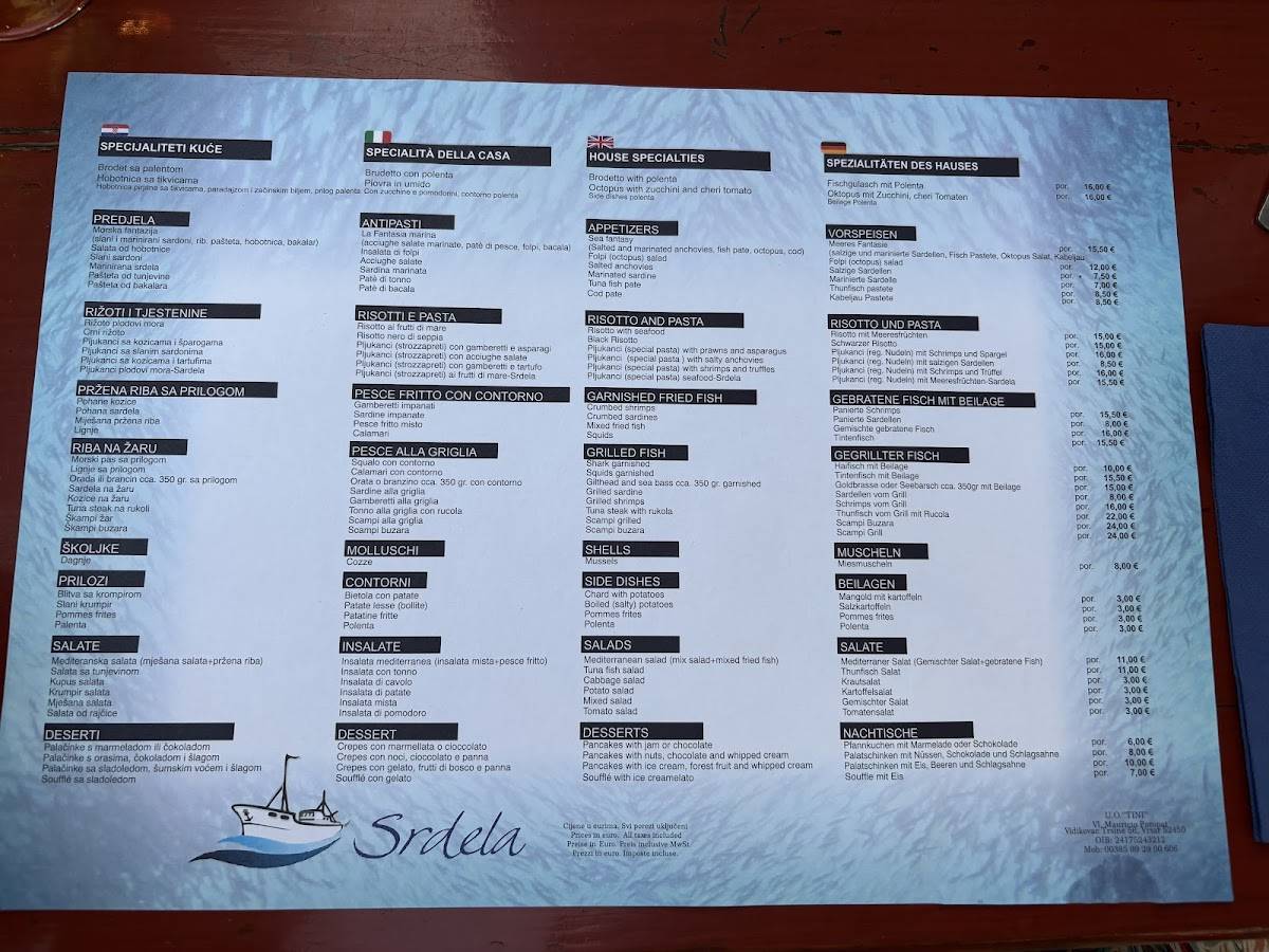 Menu di Srdela 