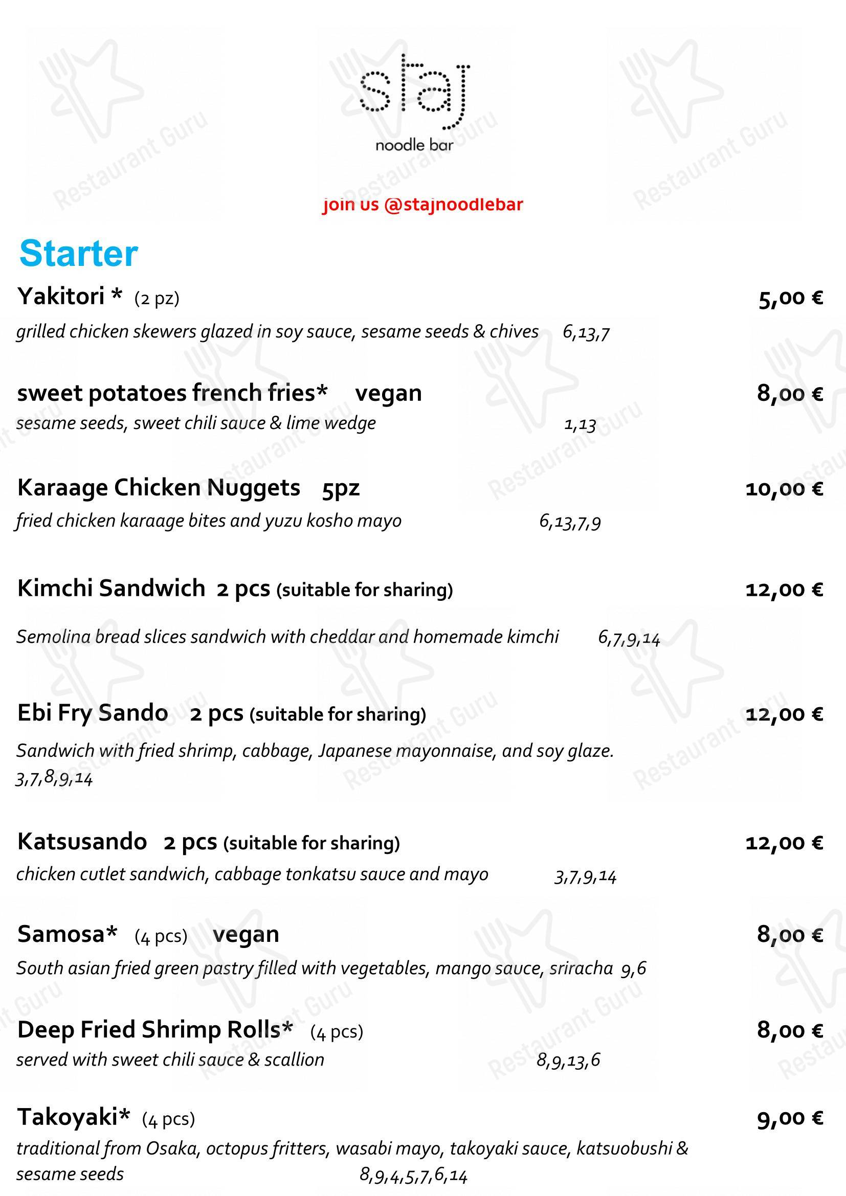 Takeaway Menu per Staj Noodle Bar Chiaia in Napoli