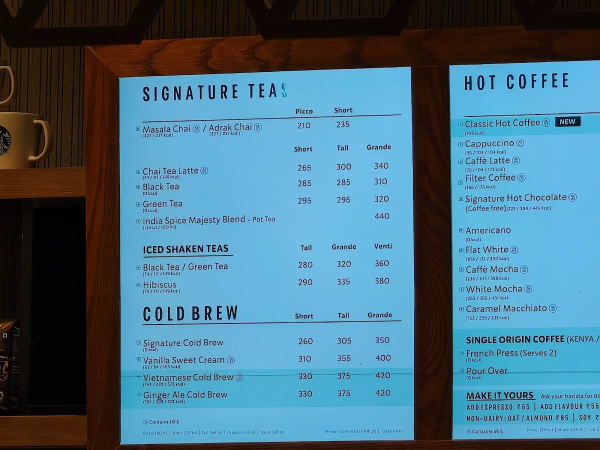 Starbucks menu