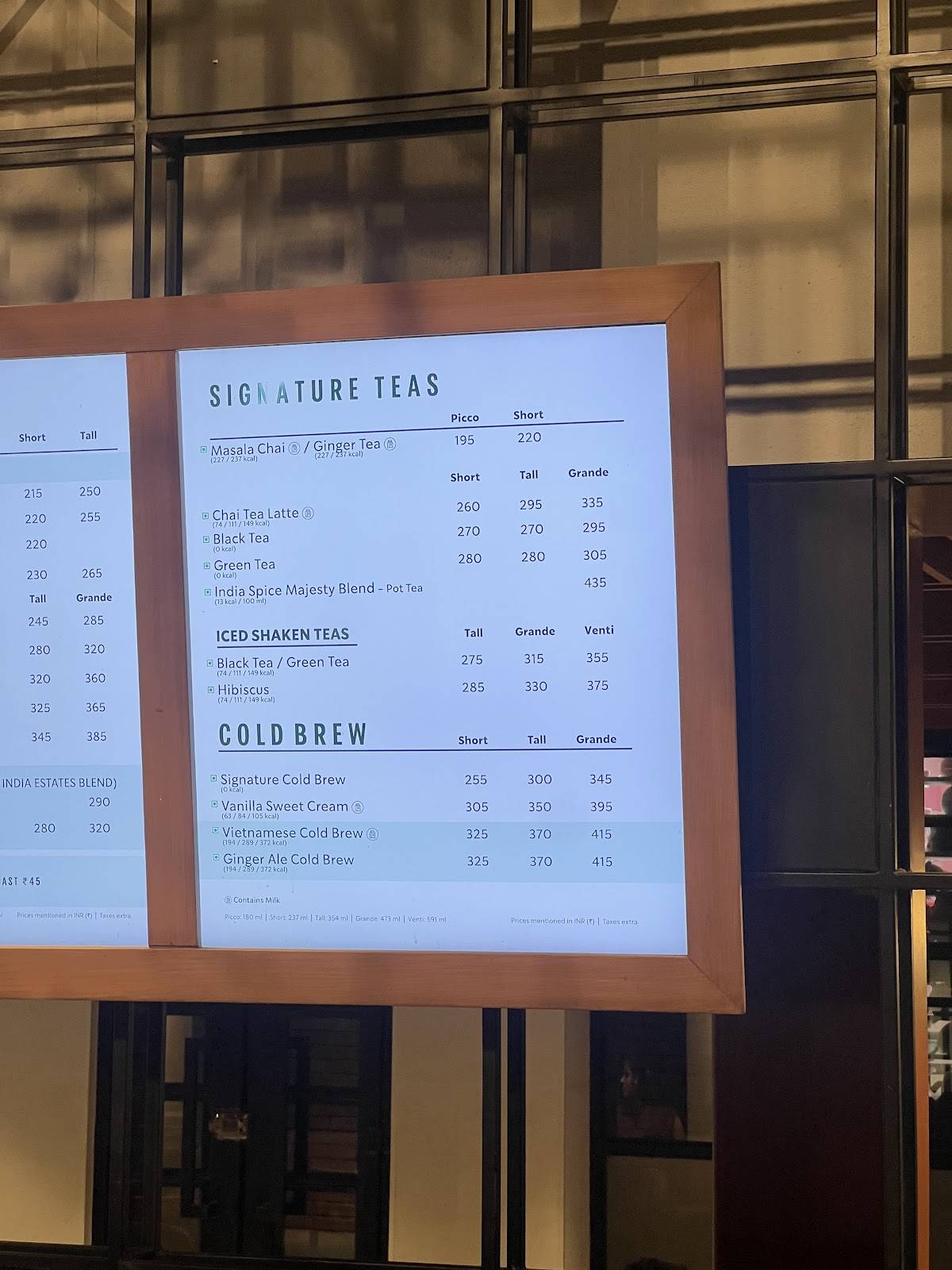 Starbucks menu