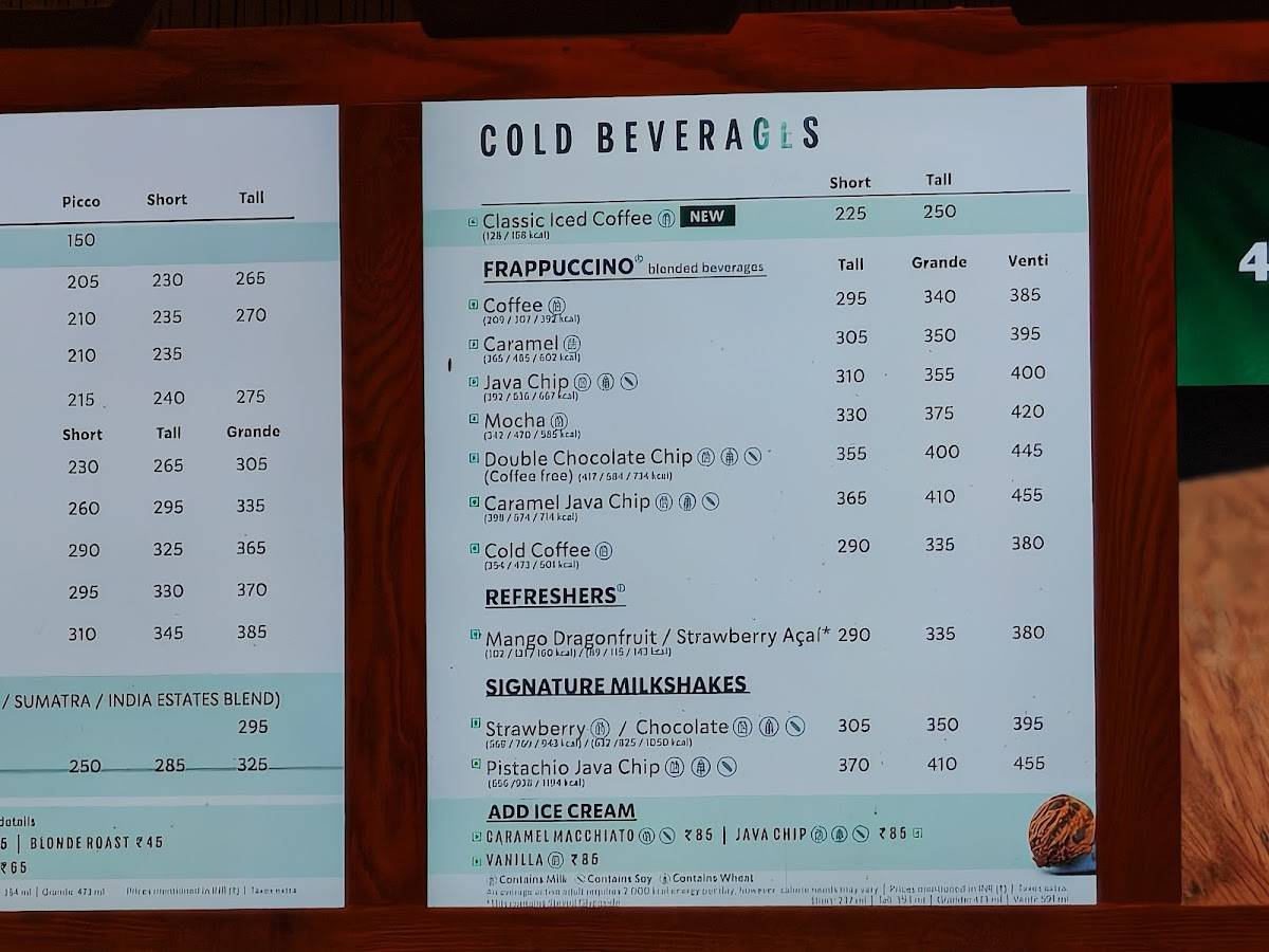 Starbucks menu