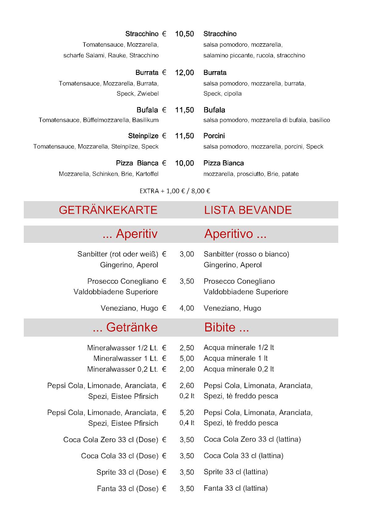 Menu di Ristorante - Pizzeria "Moro" 