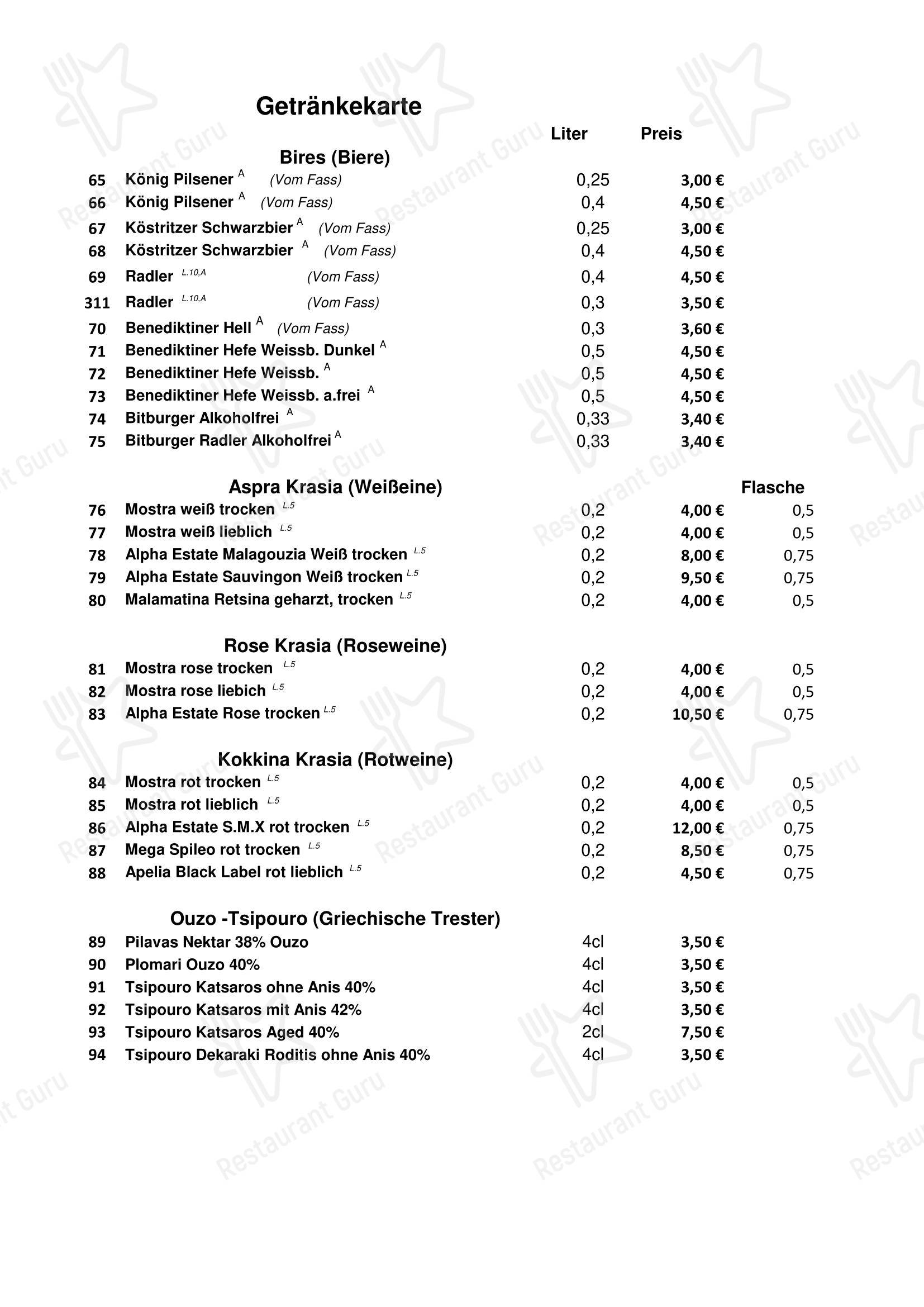 Menu pour Stiftskeller dans Fröndenberg
