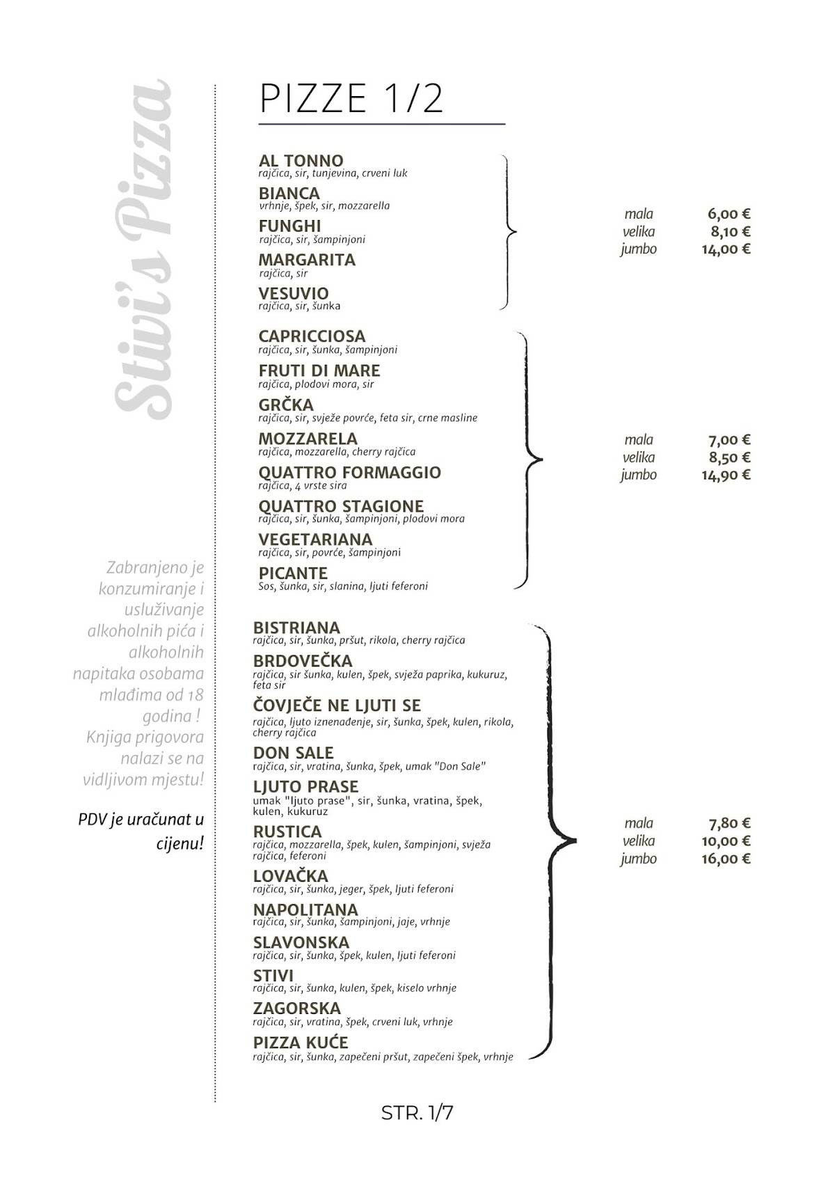 Menu di Stivi's Pizza 