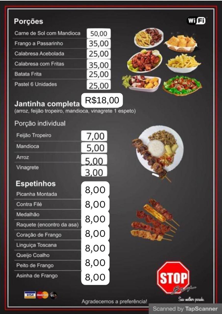 Stop Bar cardápio