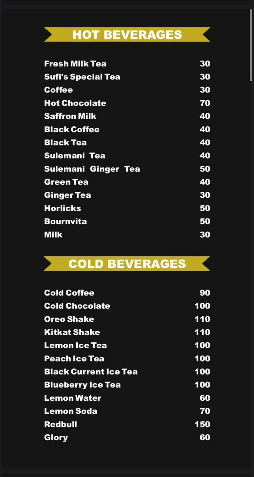 Sufis de cafe menu
