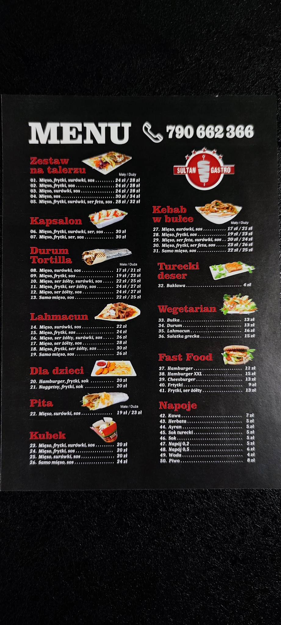 Menu at Sultan Gastro Kebab Grodków, Grodków