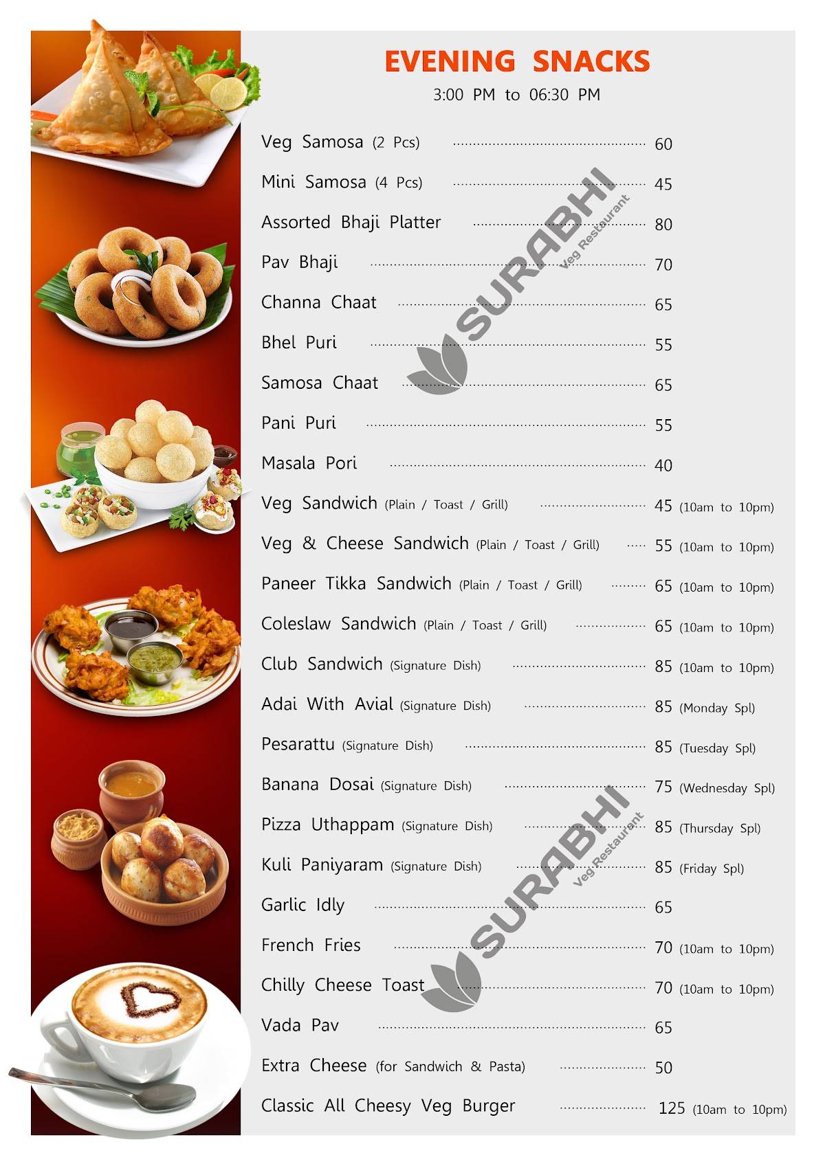 Surabhi Veg Restaurant In Nungambakkam Chennai menu