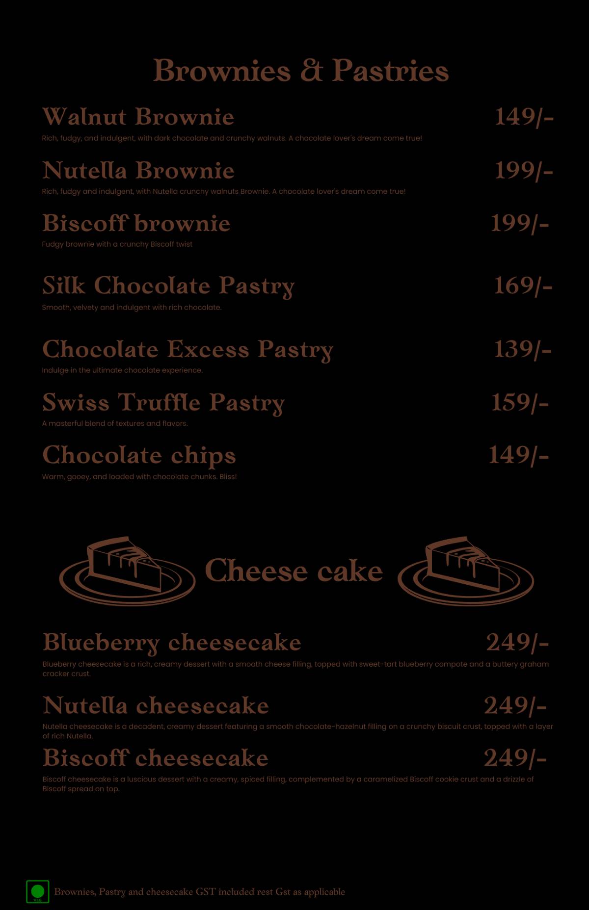 The Chocolate Room menu